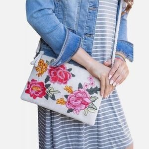 Grace & Lace Limited Edition Embroidered Cream Floral Clutch With Shoulder Strap